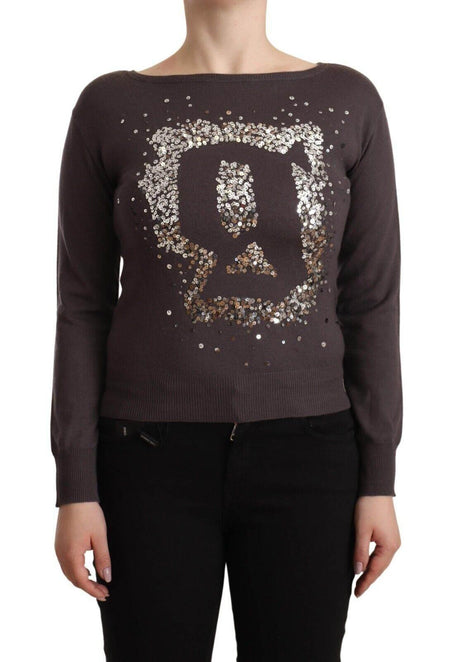 John Galliano Brown Wool Sequined Long Sleeves Pullover Sweater - Hilstor