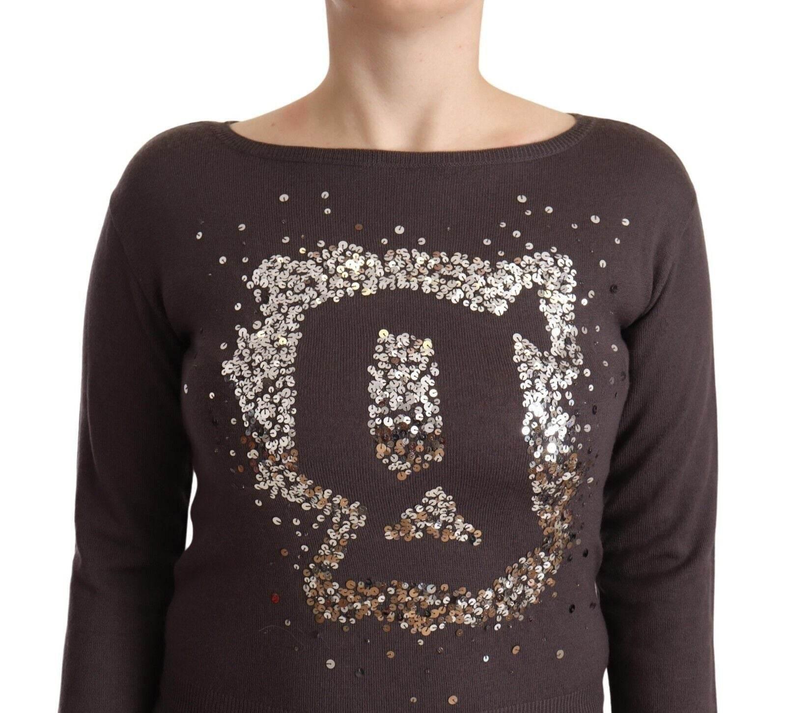 John Galliano Brown Wool Sequined Long Sleeves Pullover Sweater - Hilstor