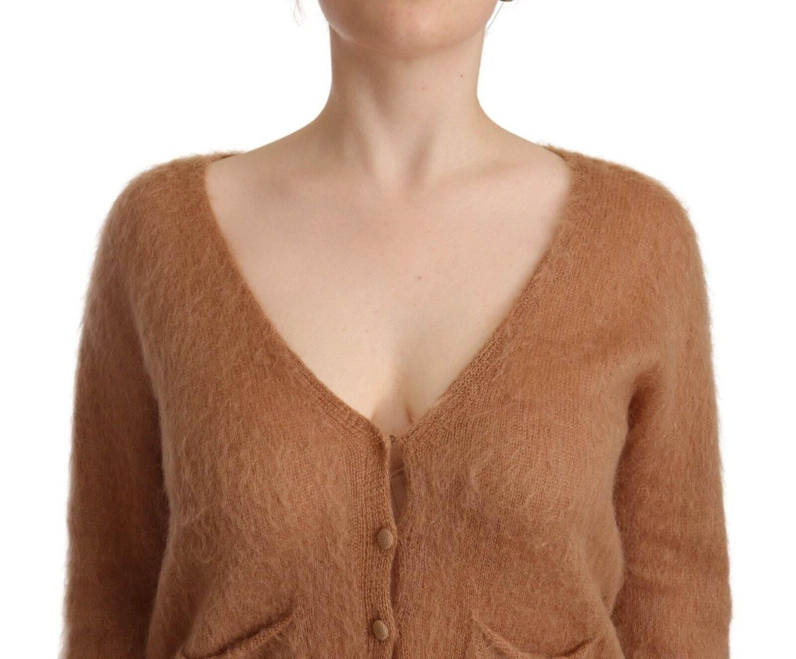 PINK MEMORIES Brown Cardigan V-Neck Long Sleeve Sweater - Hilstor