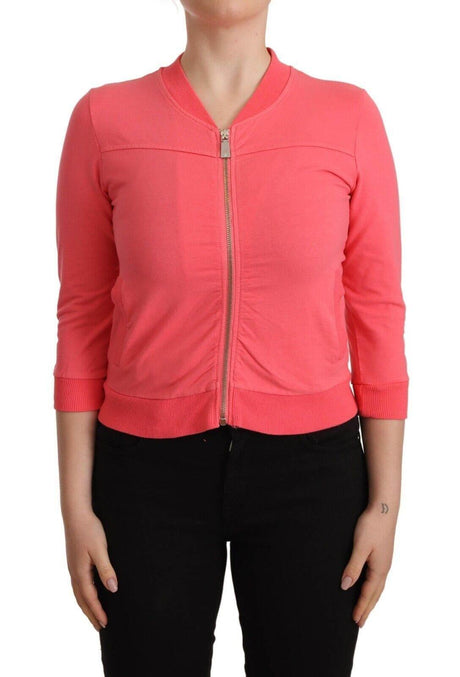 Blumarine Pink 3/4 Sleeve Zip Embellished Sweater - Hilstor