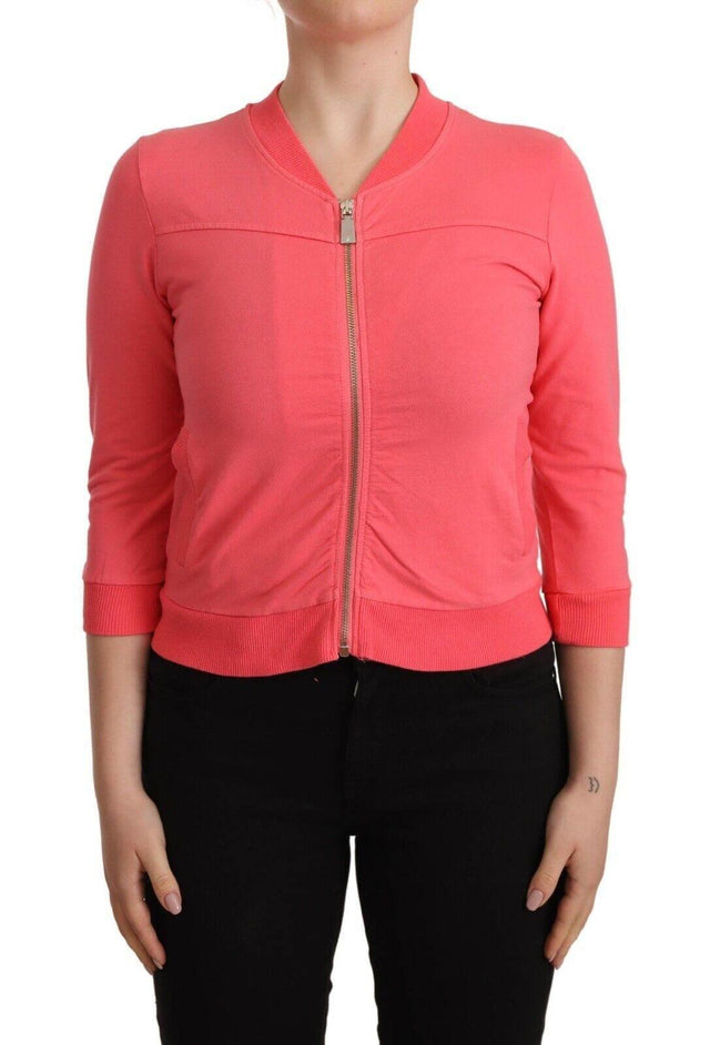 Blumarine Pink 3/4 Sleeve Zip Embellished Sweater - Hilstor