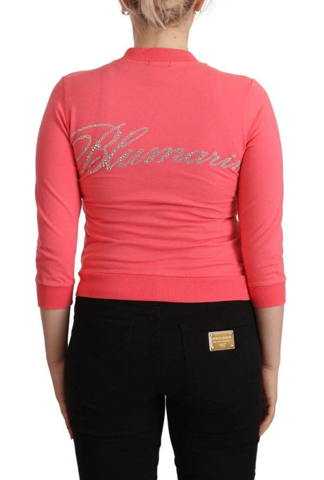 Blumarine Pink 3/4 Sleeve Zip Embellished Sweater - Hilstor