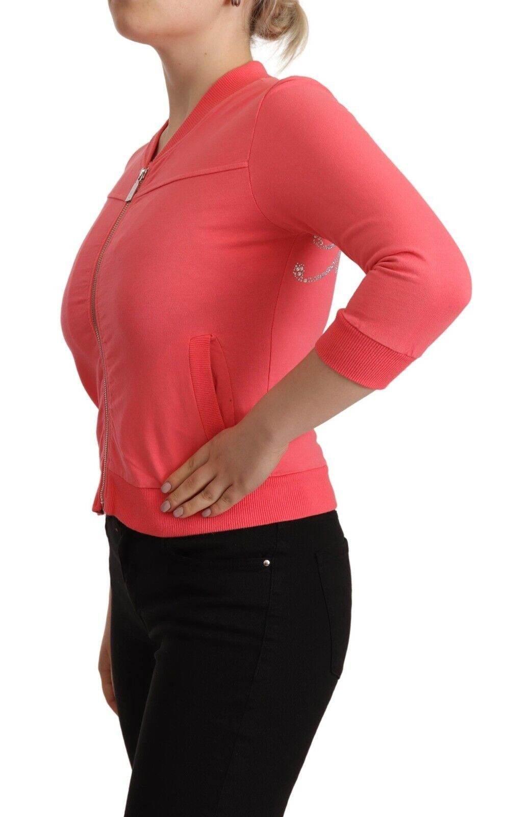 Blumarine Pink 3/4 Sleeve Zip Embellished Sweater - Hilstor