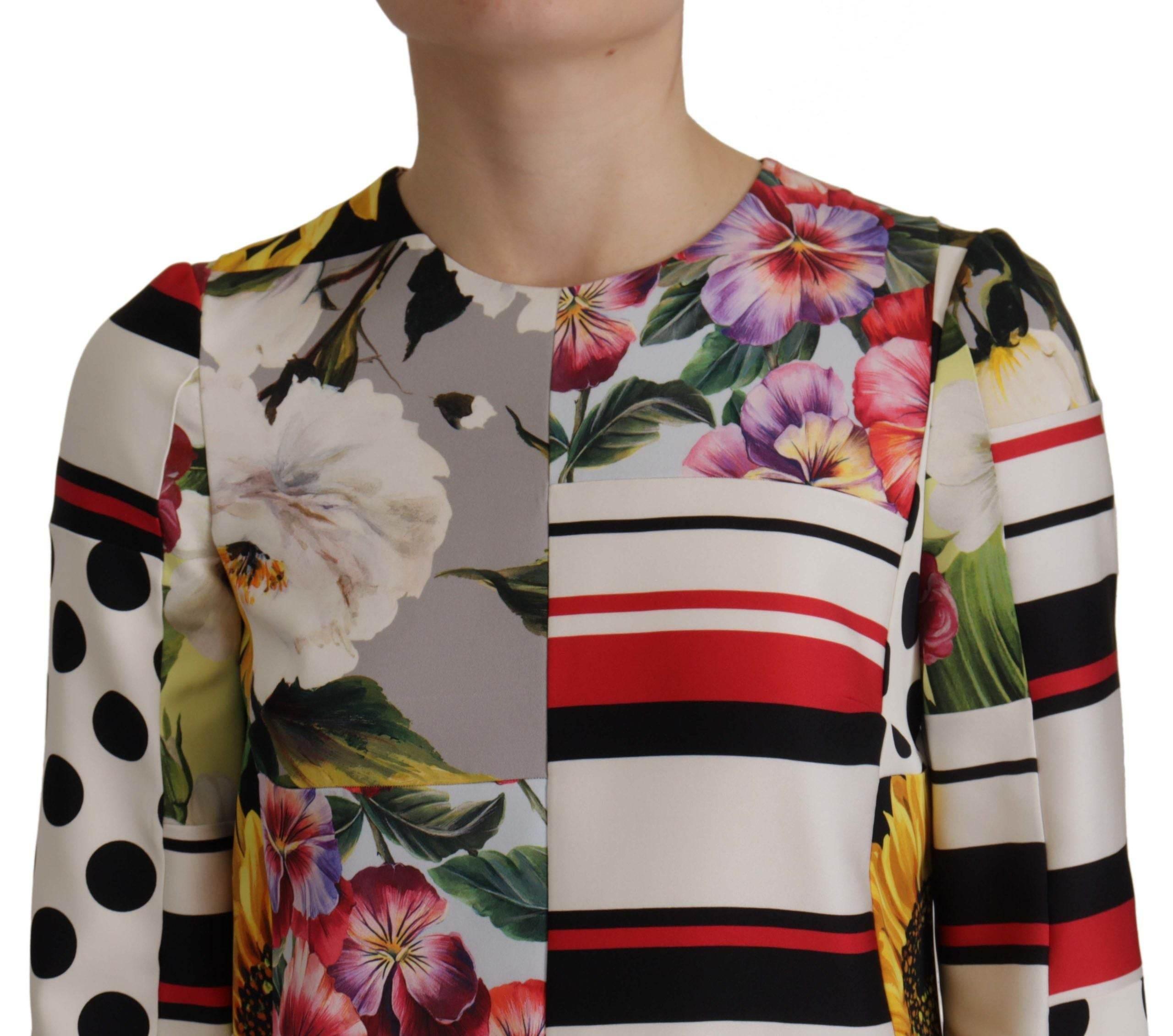 Dolce & Gabbana Multicolor Charmeuse Floral Sheath Jaquard Pachwork Dress - Hilstor