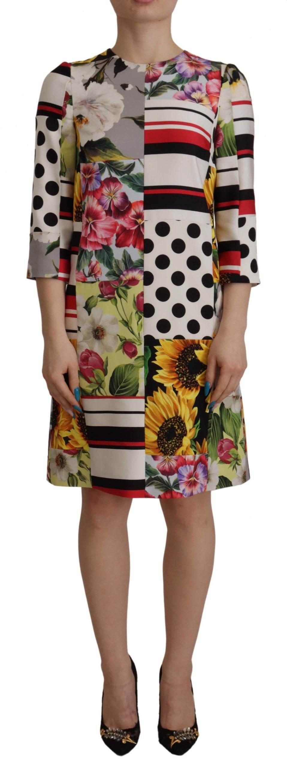 Dolce & Gabbana Multicolor Charmeuse Floral Sheath Jaquard Pachwork Dress - Hilstor
