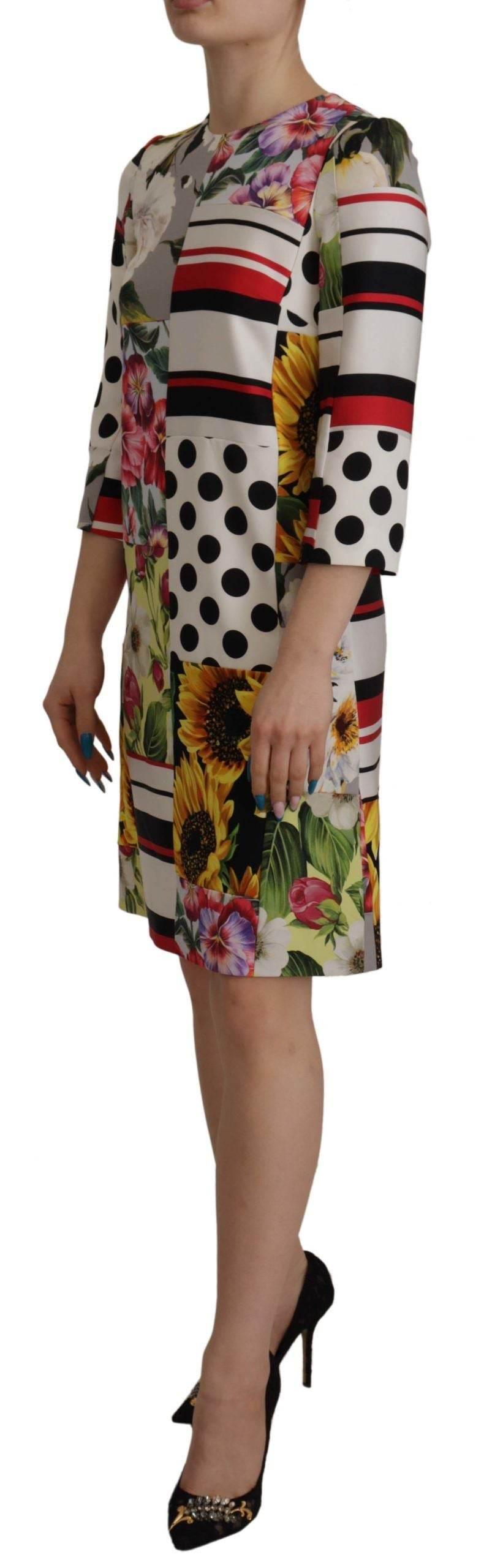 Dolce & Gabbana Multicolor Charmeuse Floral Sheath Jaquard Pachwork Dress - Hilstor
