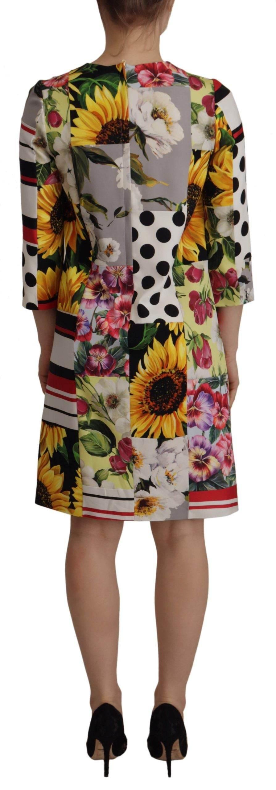Dolce & Gabbana Multicolor Charmeuse Floral Sheath Jaquard Pachwork Dress - Hilstor