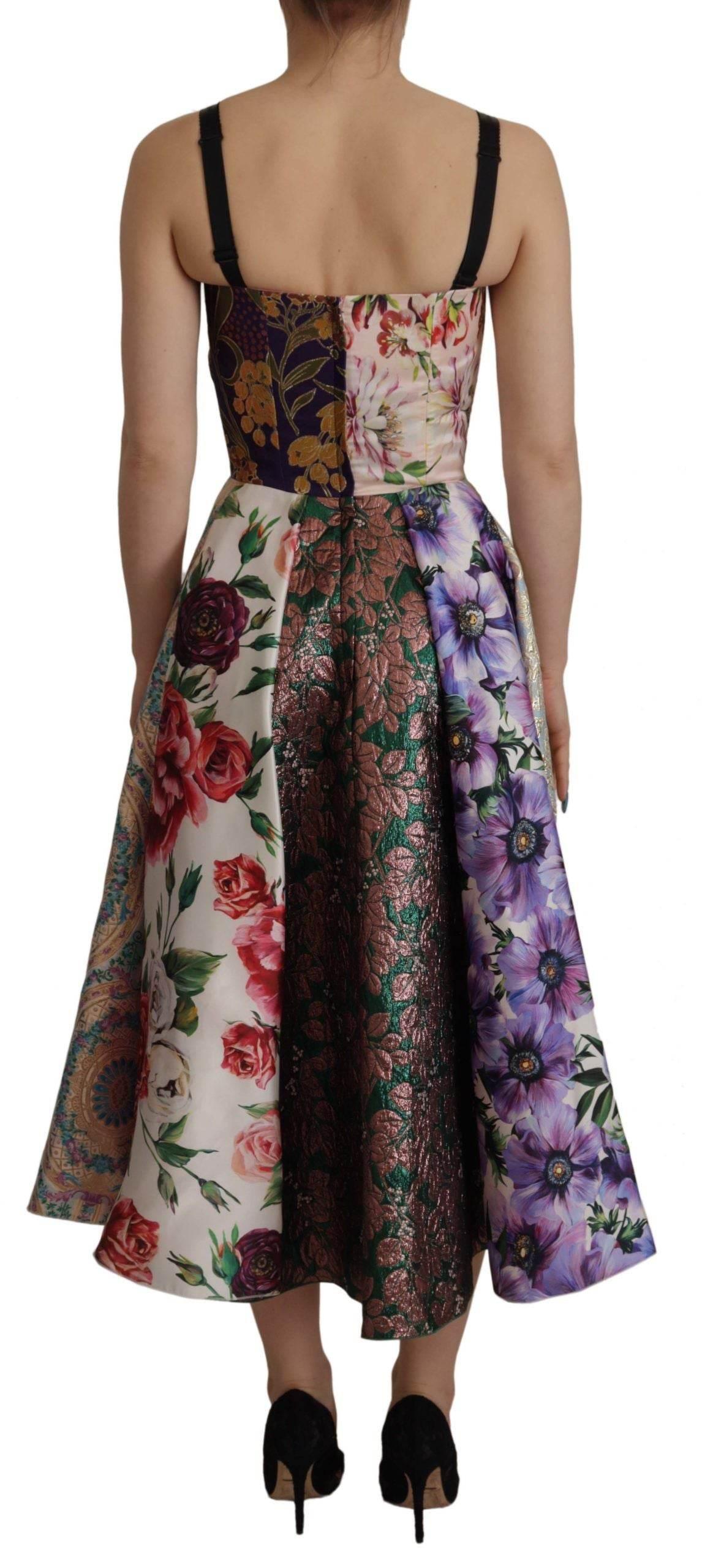 Dolce & Gabbana Dress Midi Patchwork Floral Jaquard Silk - Hilstor