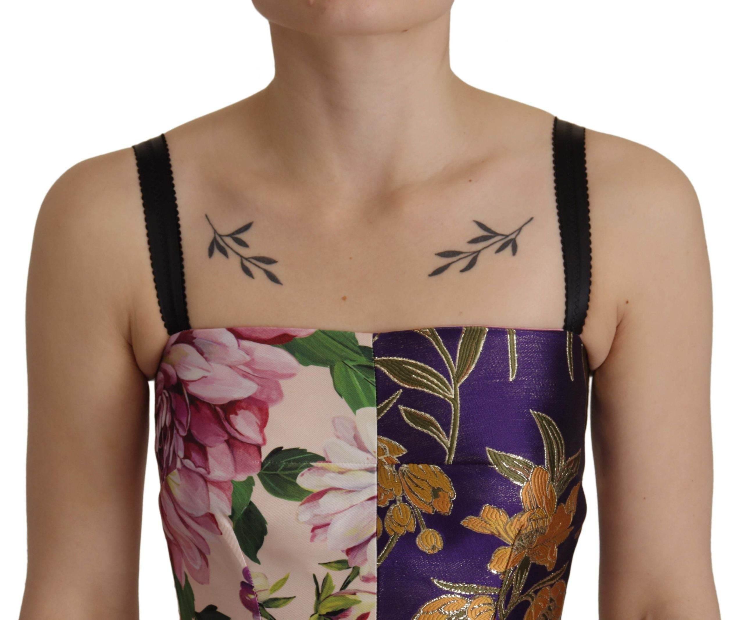 Dolce & Gabbana Dress Midi Patchwork Floral Jaquard Silk - Hilstor