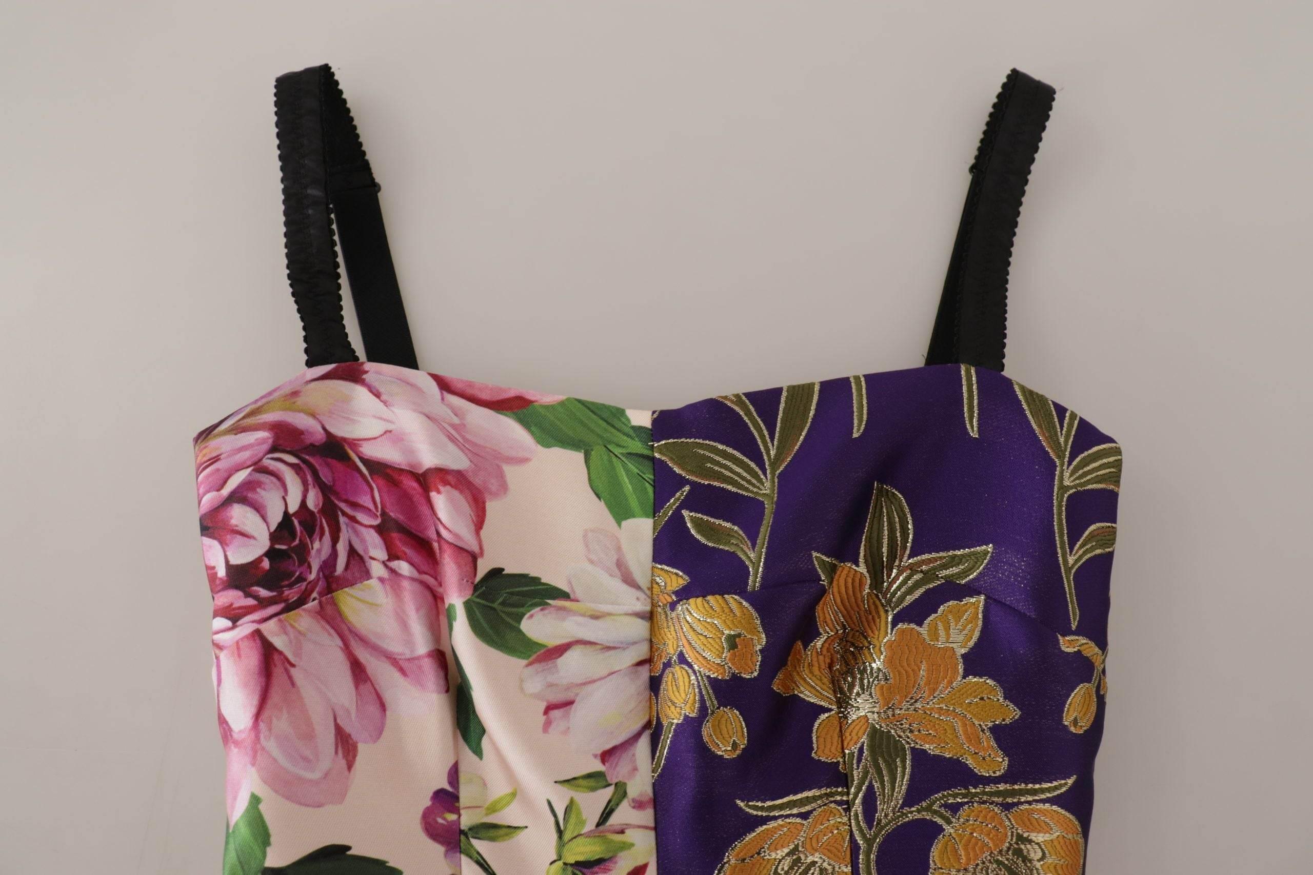 Dolce & Gabbana Dress Midi Patchwork Floral Jaquard Silk - Hilstor