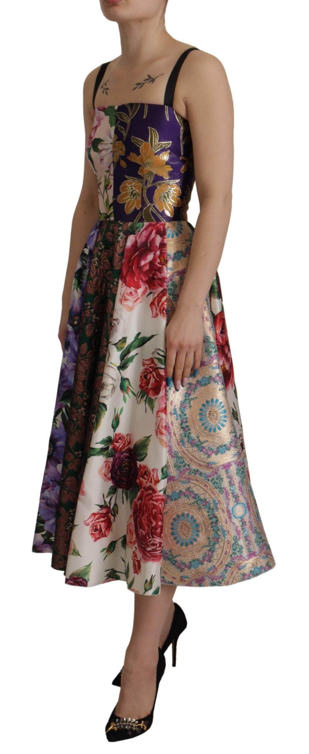 Dolce & Gabbana Dress Midi Patchwork Floral Jaquard Silk - Hilstor