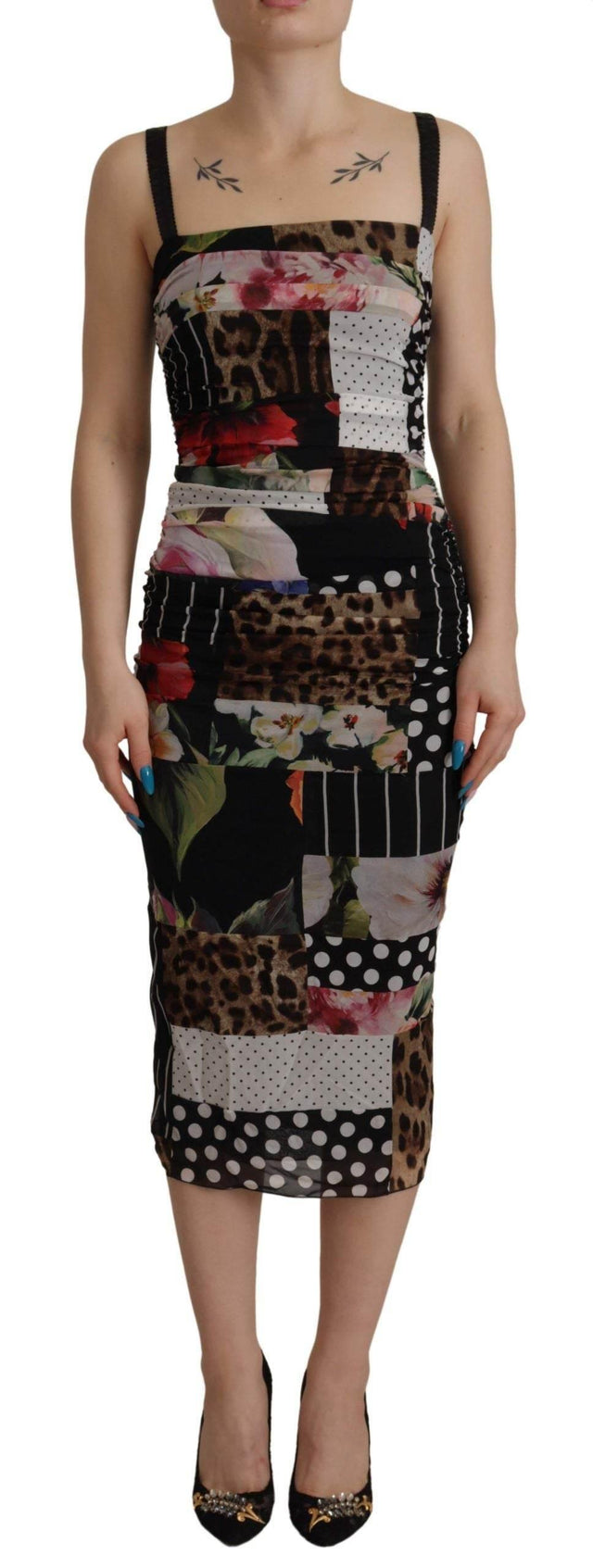 Dolce & Gabbana Elegant Patchwork Midi Silk Blend Dress - Hilstor