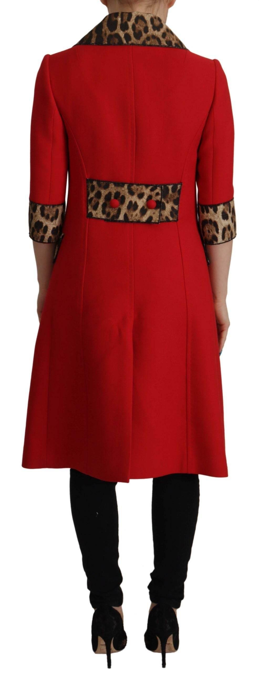 Dolce & Gabbana Elegant Red Leopard Trench Coat - Hilstor
