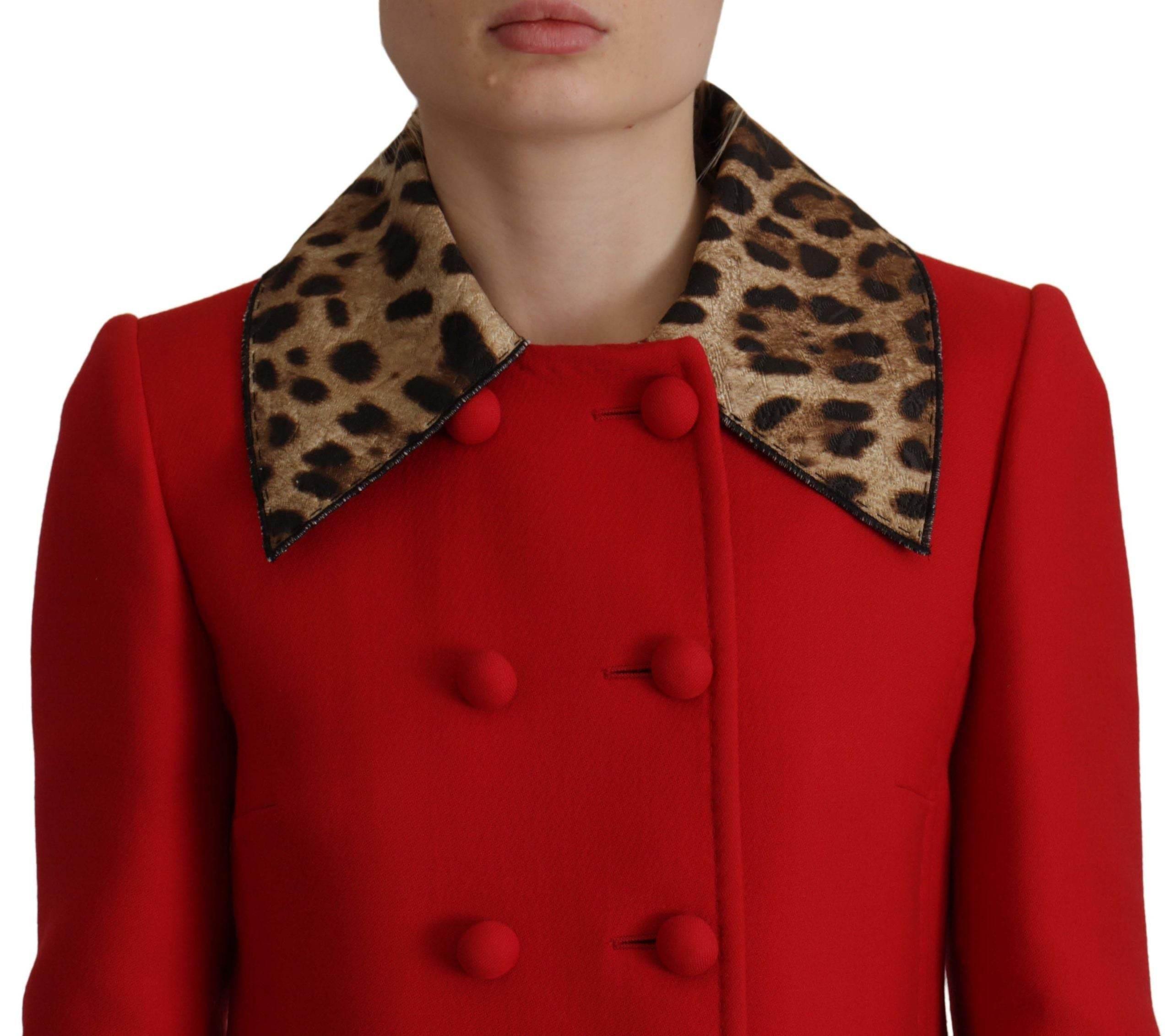 Dolce & Gabbana Elegant Red Leopard Trench Coat - Hilstor