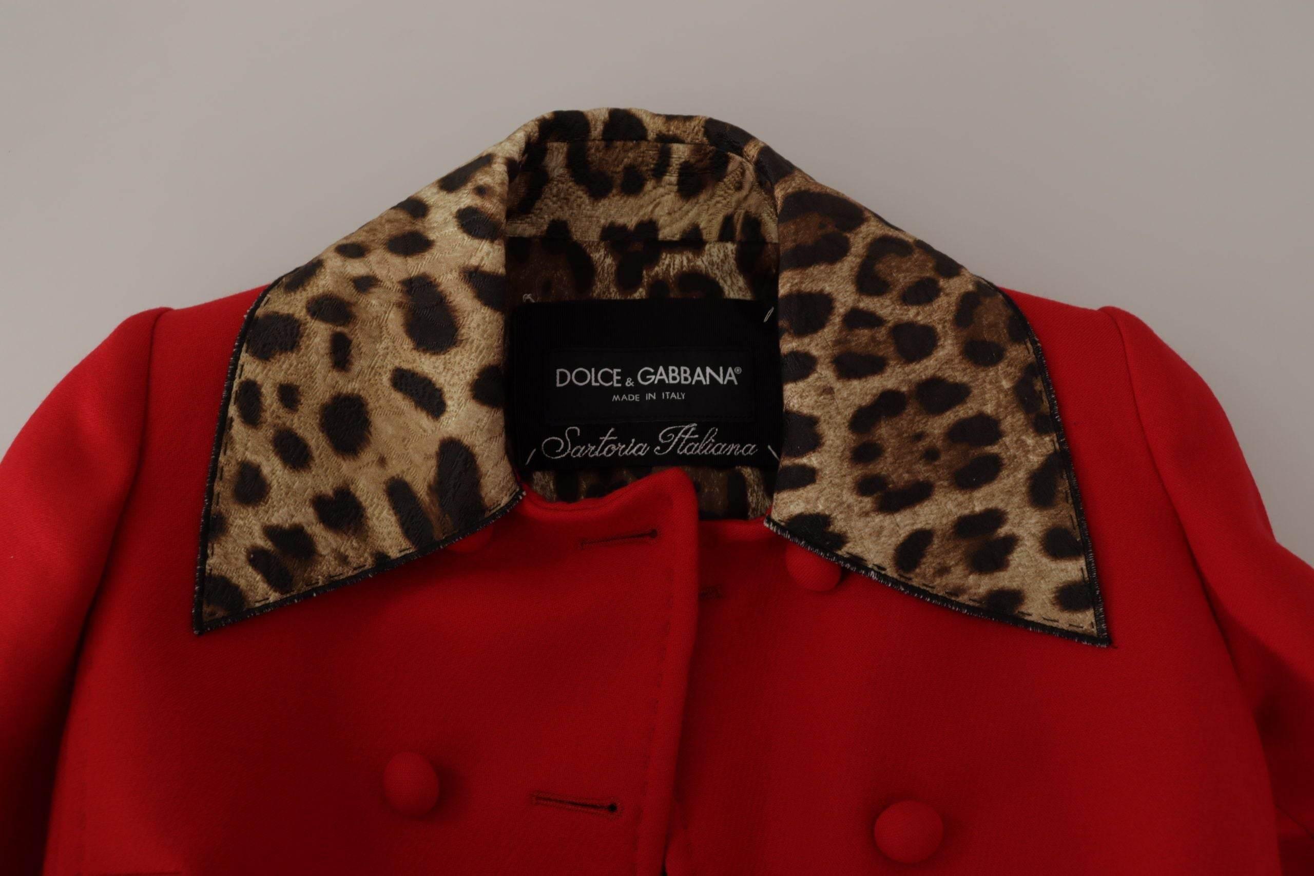 Dolce & Gabbana Elegant Red Leopard Trench Coat - Hilstor