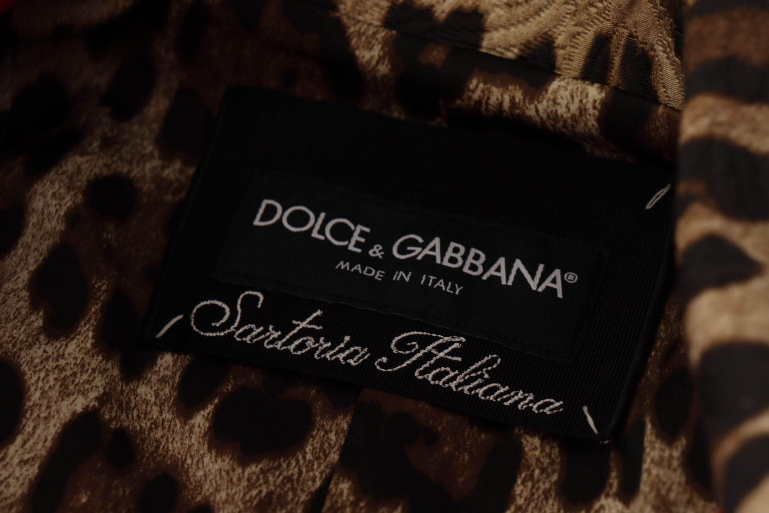 Dolce & Gabbana Elegant Red Leopard Trench Coat - Hilstor