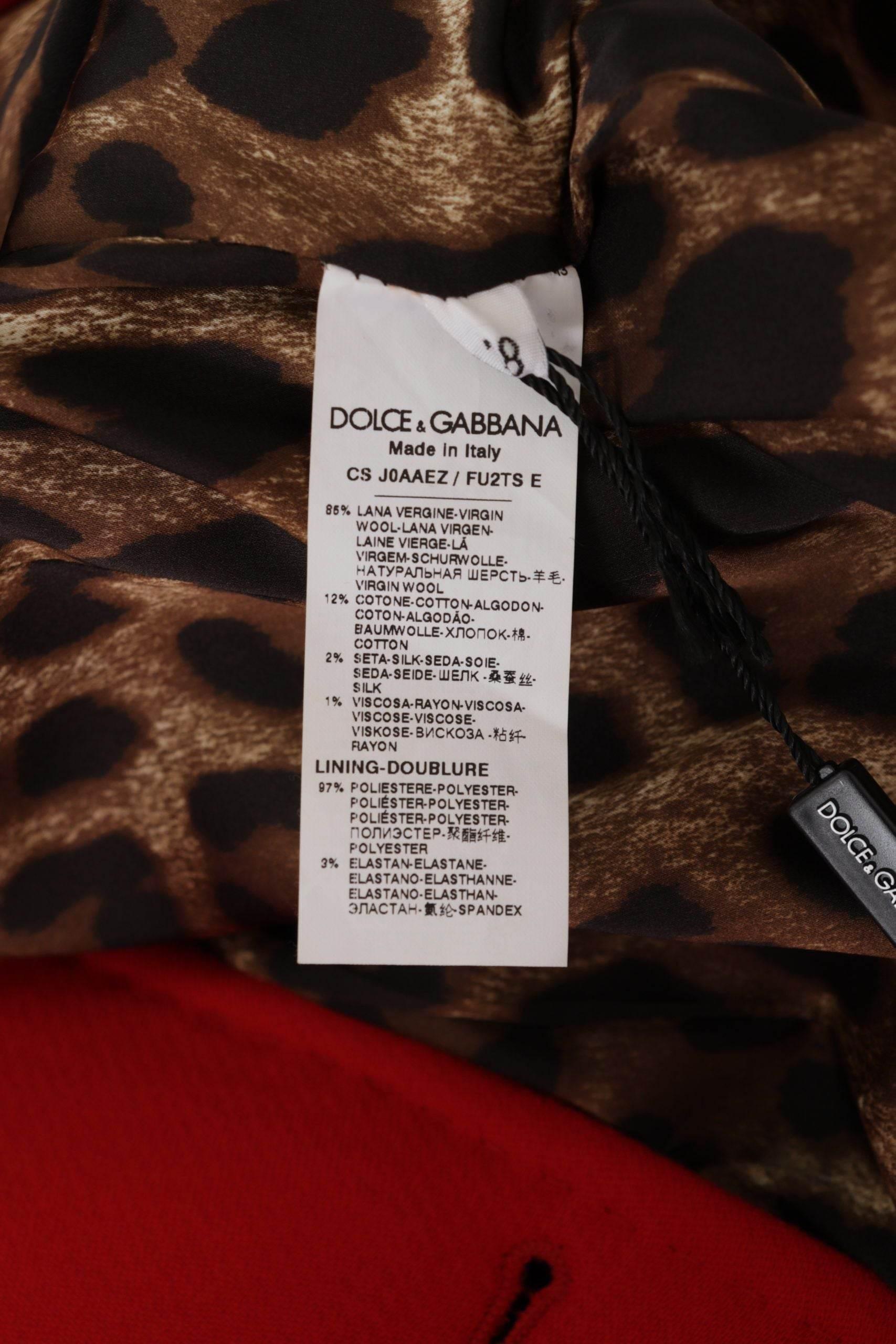 Dolce & Gabbana Elegant Red Leopard Trench Coat - Hilstor