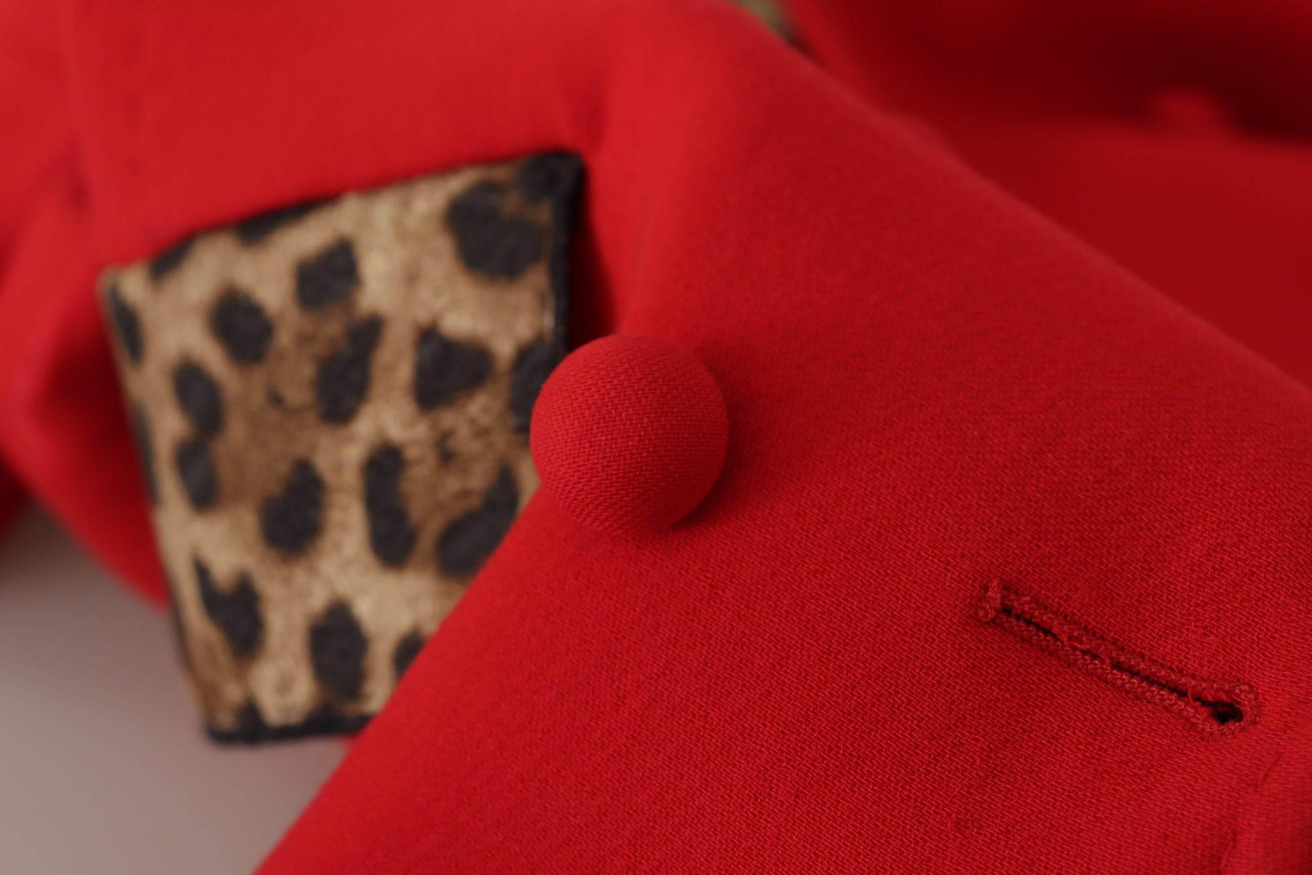 Dolce & Gabbana Elegant Red Leopard Trench Coat - Hilstor