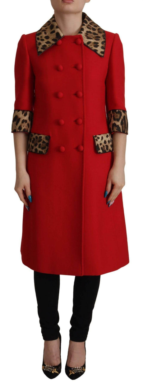 Dolce & Gabbana Elegant Red Leopard Trench Coat - Hilstor