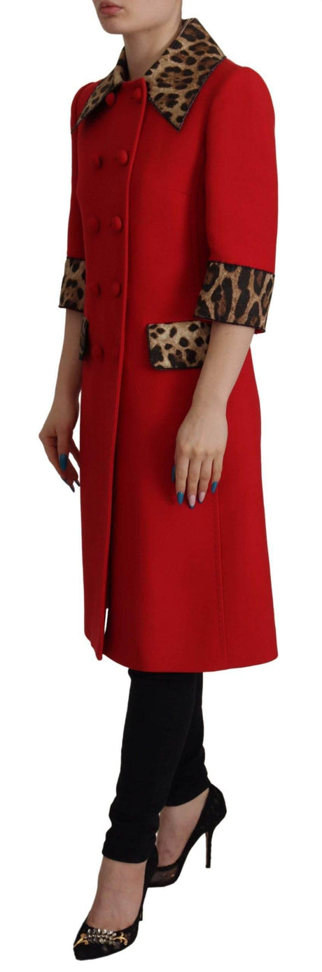 Dolce & Gabbana Elegant Red Leopard Trench Coat - Hilstor