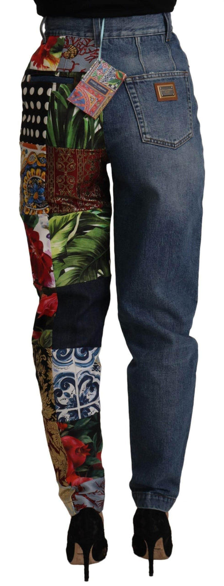 Dolce & Gabbana Blue Jeans Jacquard Majolica High Waist Pants - Hilstor