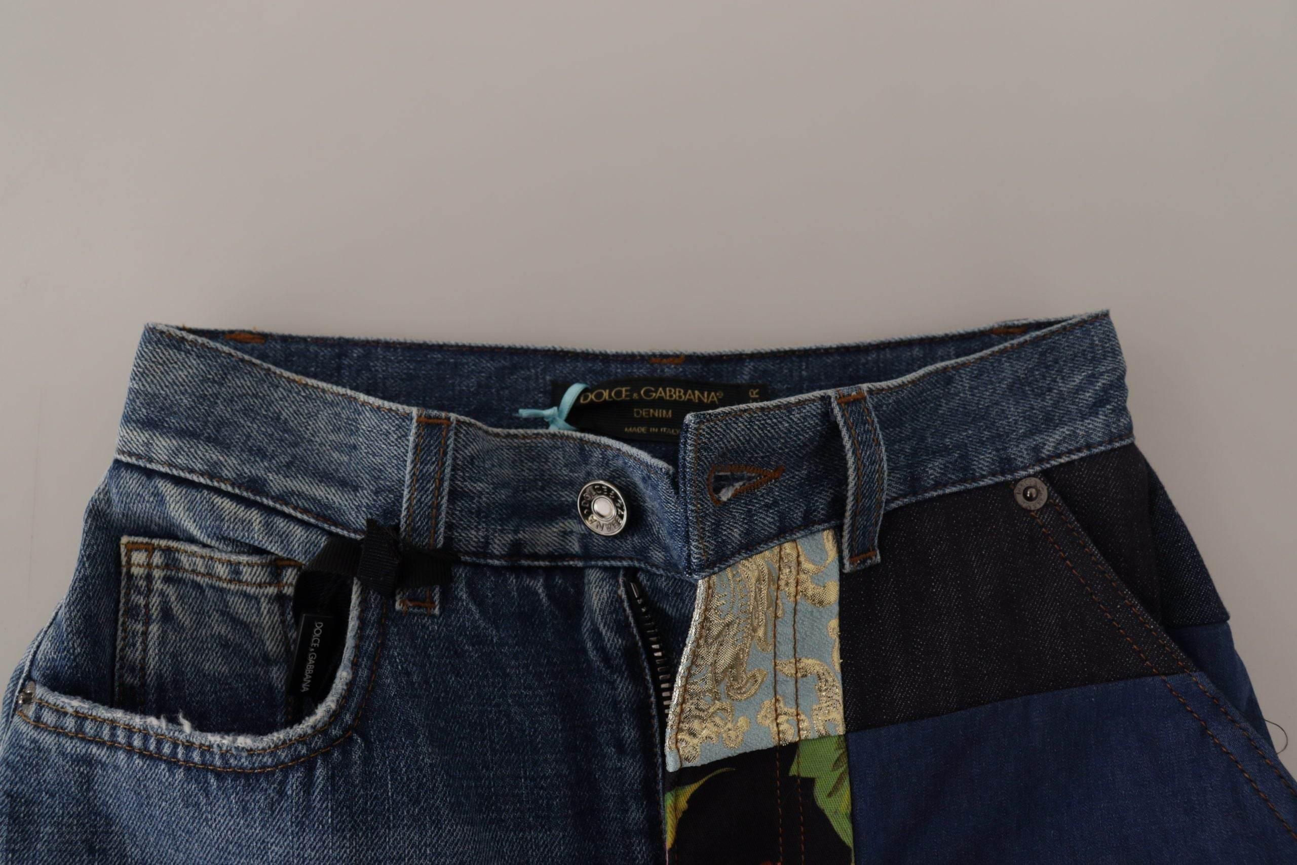Dolce & Gabbana Blue Jeans Jacquard Majolica High Waist Pants - Hilstor