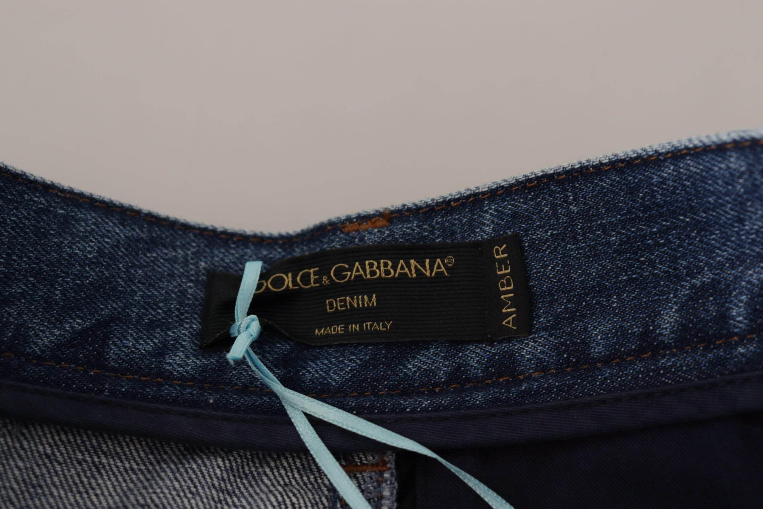 Dolce & Gabbana Blue Jeans Jacquard Majolica High Waist Pants - Hilstor