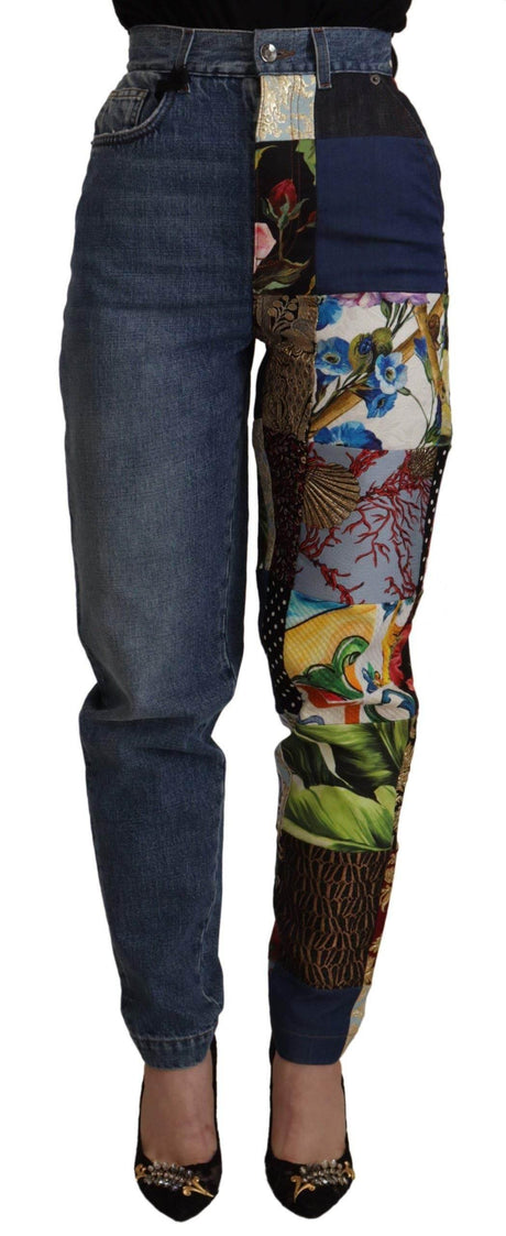 Dolce & Gabbana Blue Jeans Jacquard Majolica High Waist Pants - Hilstor
