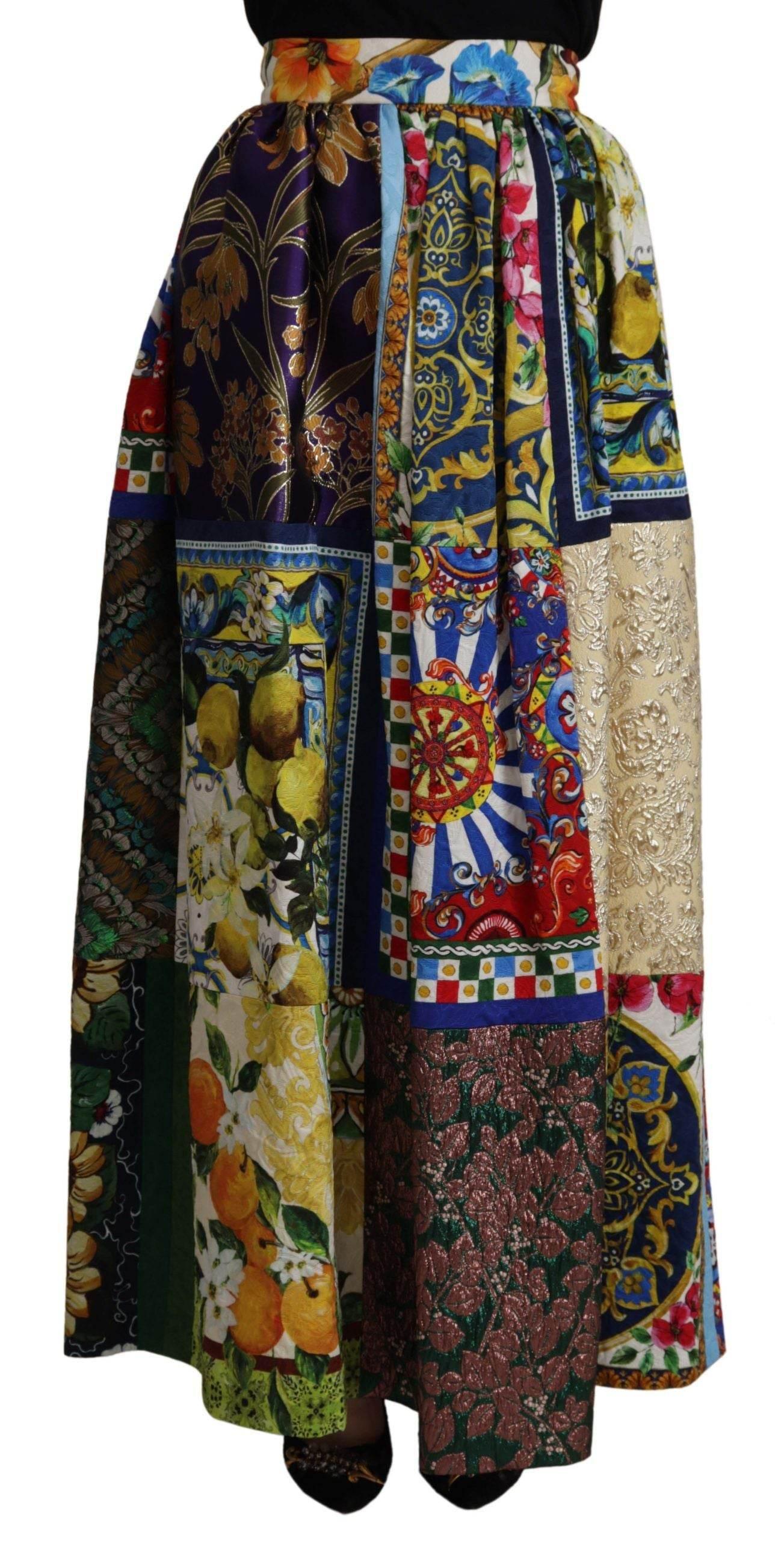 Dolce & Gabbana High Waist Maxi Skirt with Sicilian Patterns - Hilstor