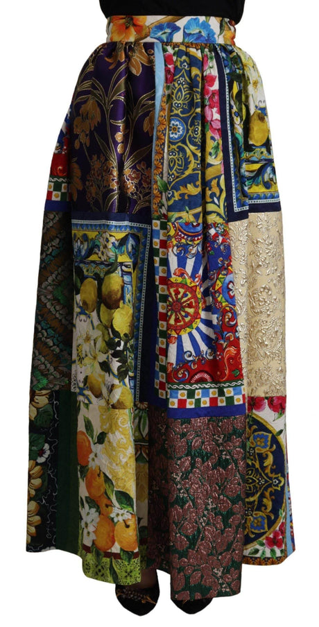 Dolce & Gabbana High Waist Maxi Skirt with Sicilian Patterns - Hilstor