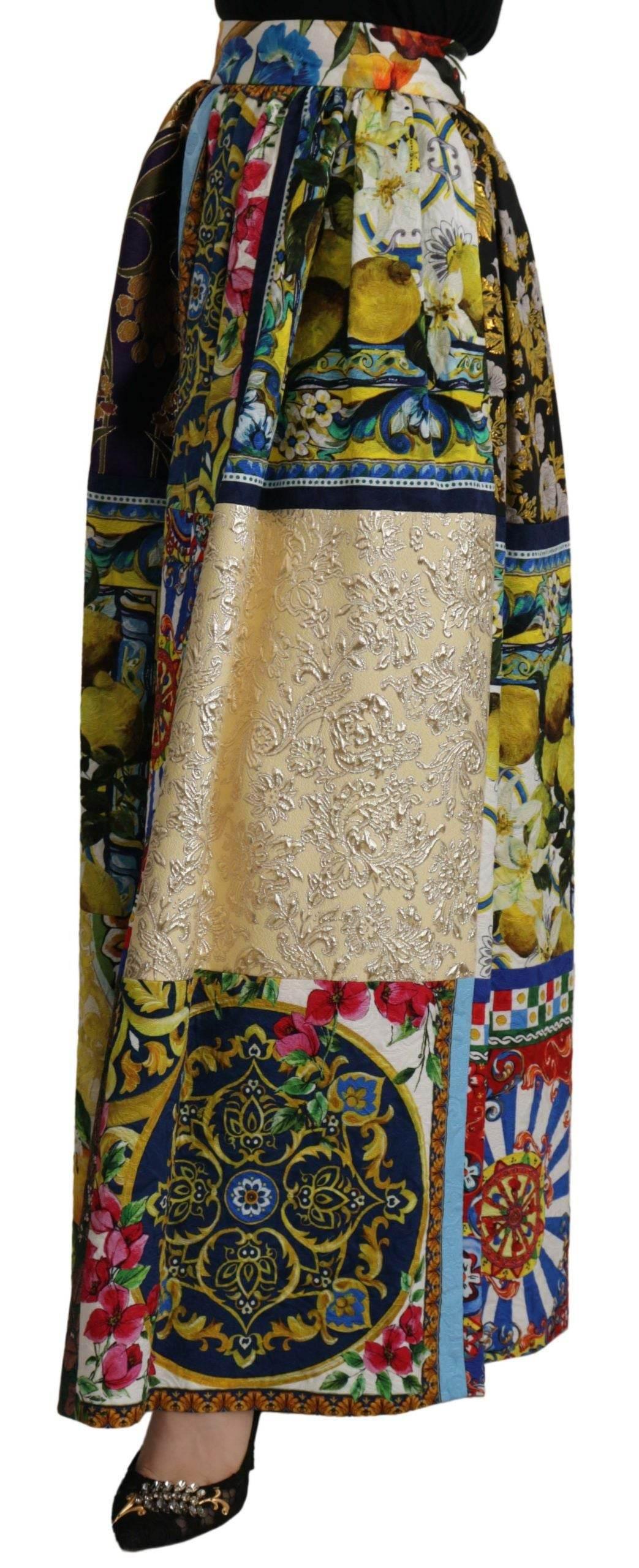 Dolce & Gabbana High Waist Maxi Skirt with Sicilian Patterns - Hilstor