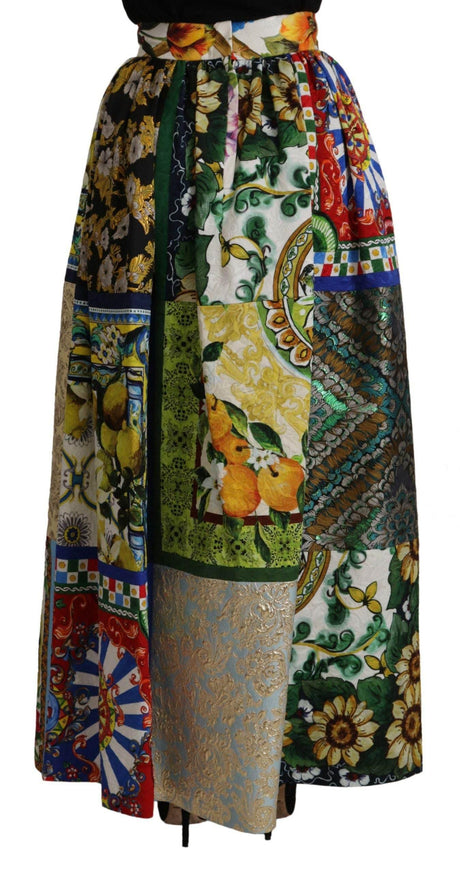 Dolce & Gabbana High Waist Maxi Skirt with Sicilian Patterns - Hilstor