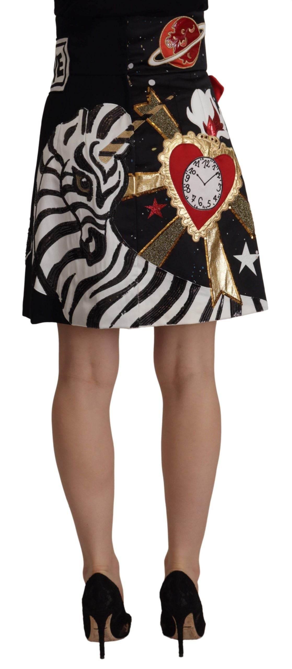 Dolce & Gabbana High-Waist A-Line Embellished Black Skirt - Hilstor