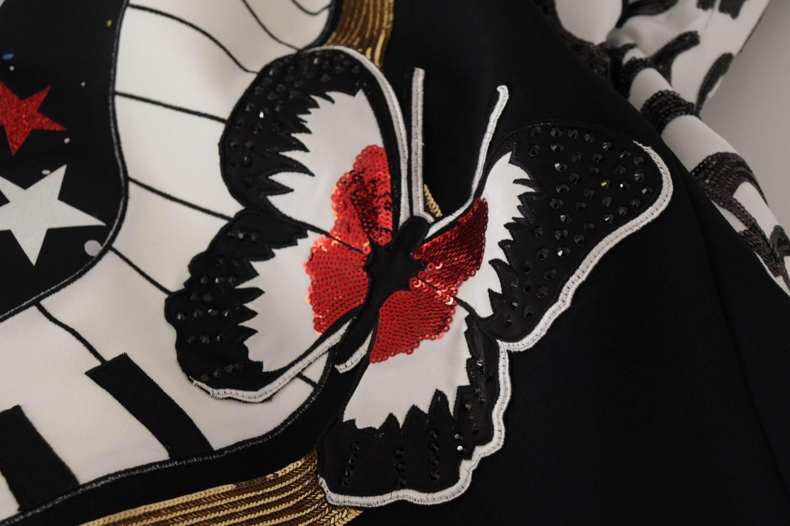 Dolce & Gabbana High-Waist A-Line Embellished Black Skirt - Hilstor