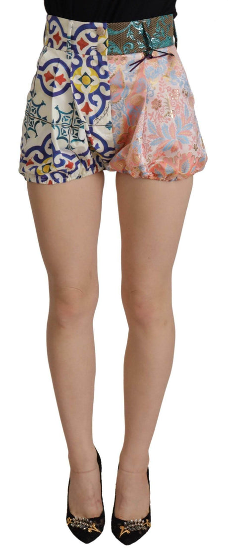 Dolce & Gabbana Multicolor Majolica High-Waist Jacquard Shorts - Hilstor