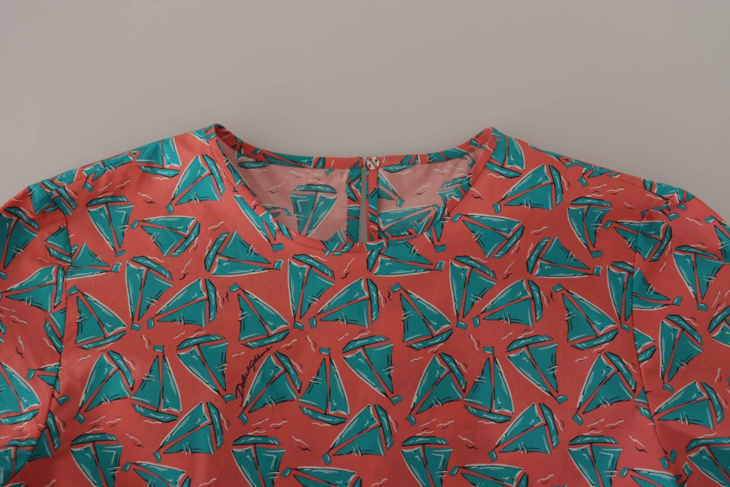 Dolce & Gabbana Chic Pink Sailboat Print Cotton Top - Hilstor
