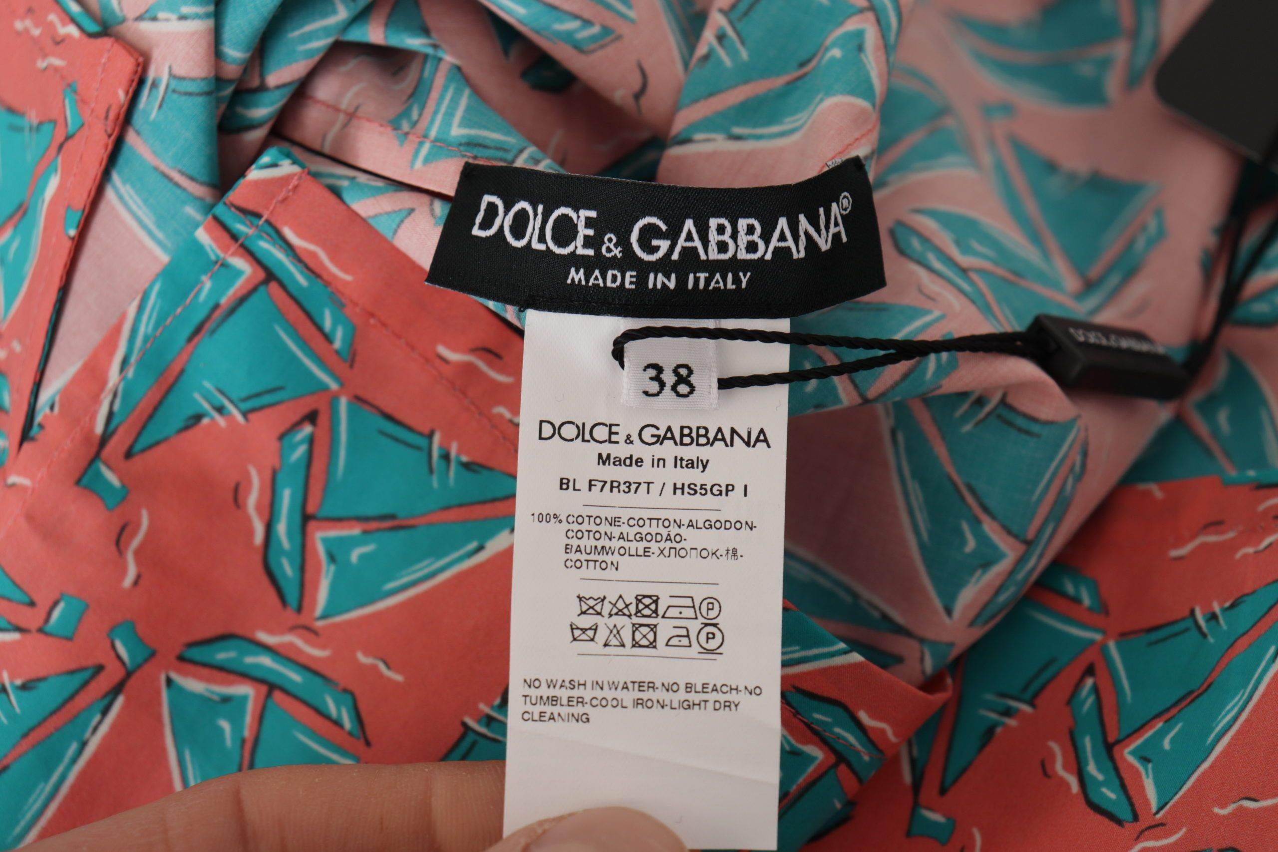 Dolce & Gabbana Chic Pink Sailboat Print Cotton Top - Hilstor