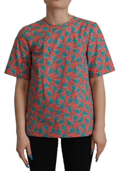 Dolce & Gabbana Chic Pink Sailboat Print Cotton Top - Hilstor