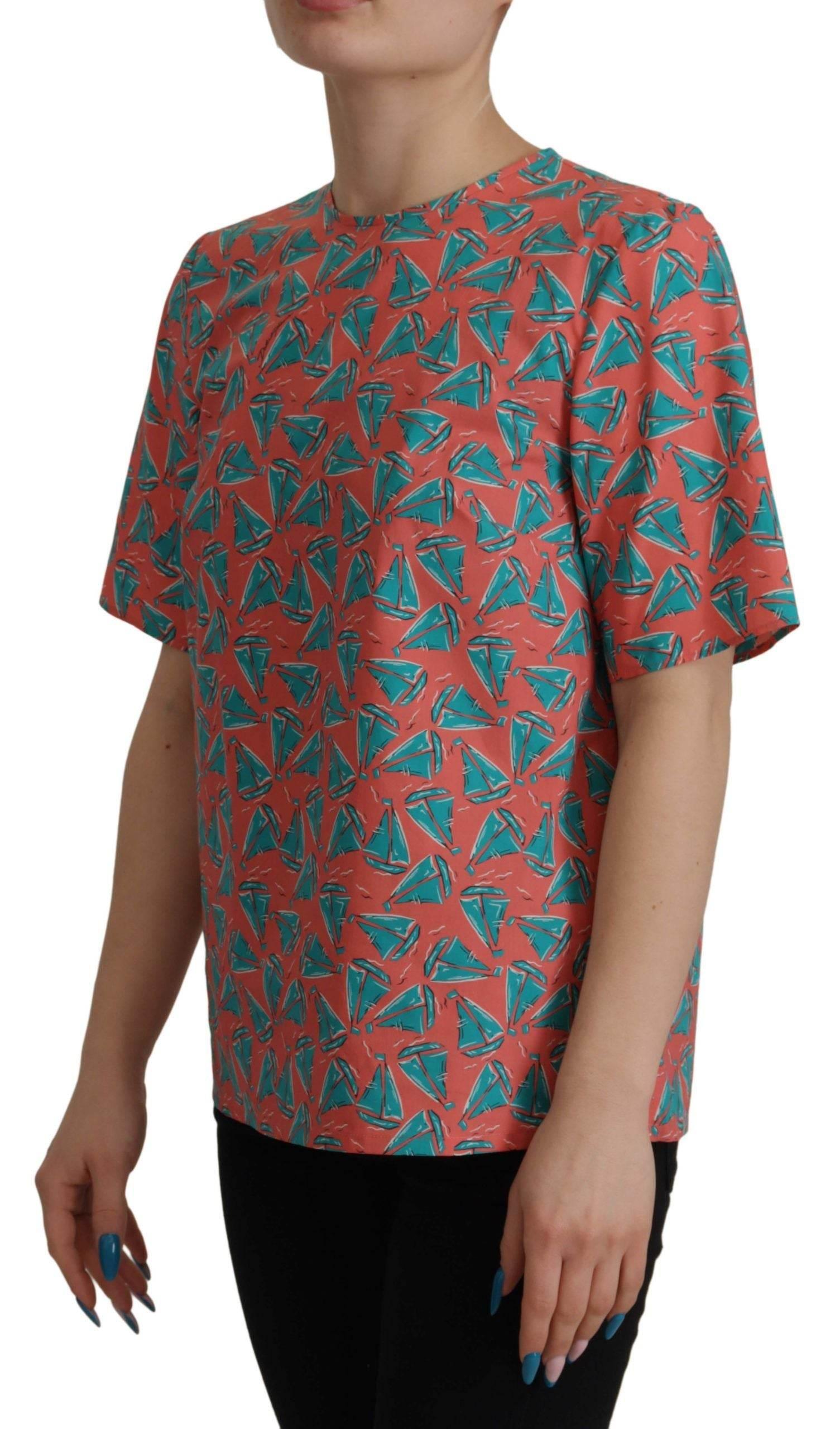 Dolce & Gabbana Chic Pink Sailboat Print Cotton Top - Hilstor