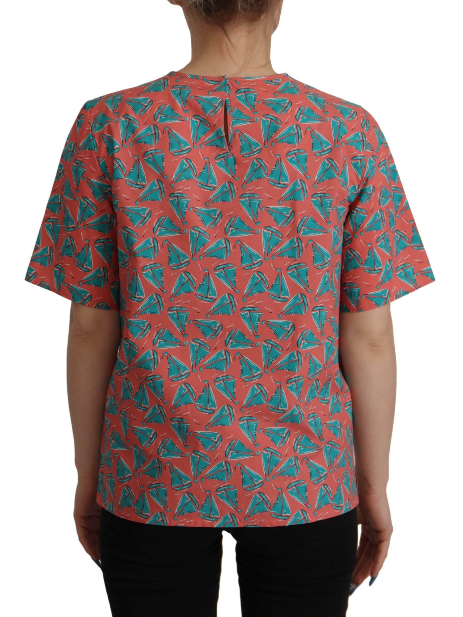 Dolce & Gabbana Chic Pink Sailboat Print Cotton Top - Hilstor