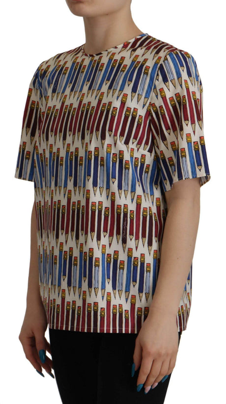 Dolce & Gabbana White Pencil Print Cotton T-shirt Blouse - Hilstor