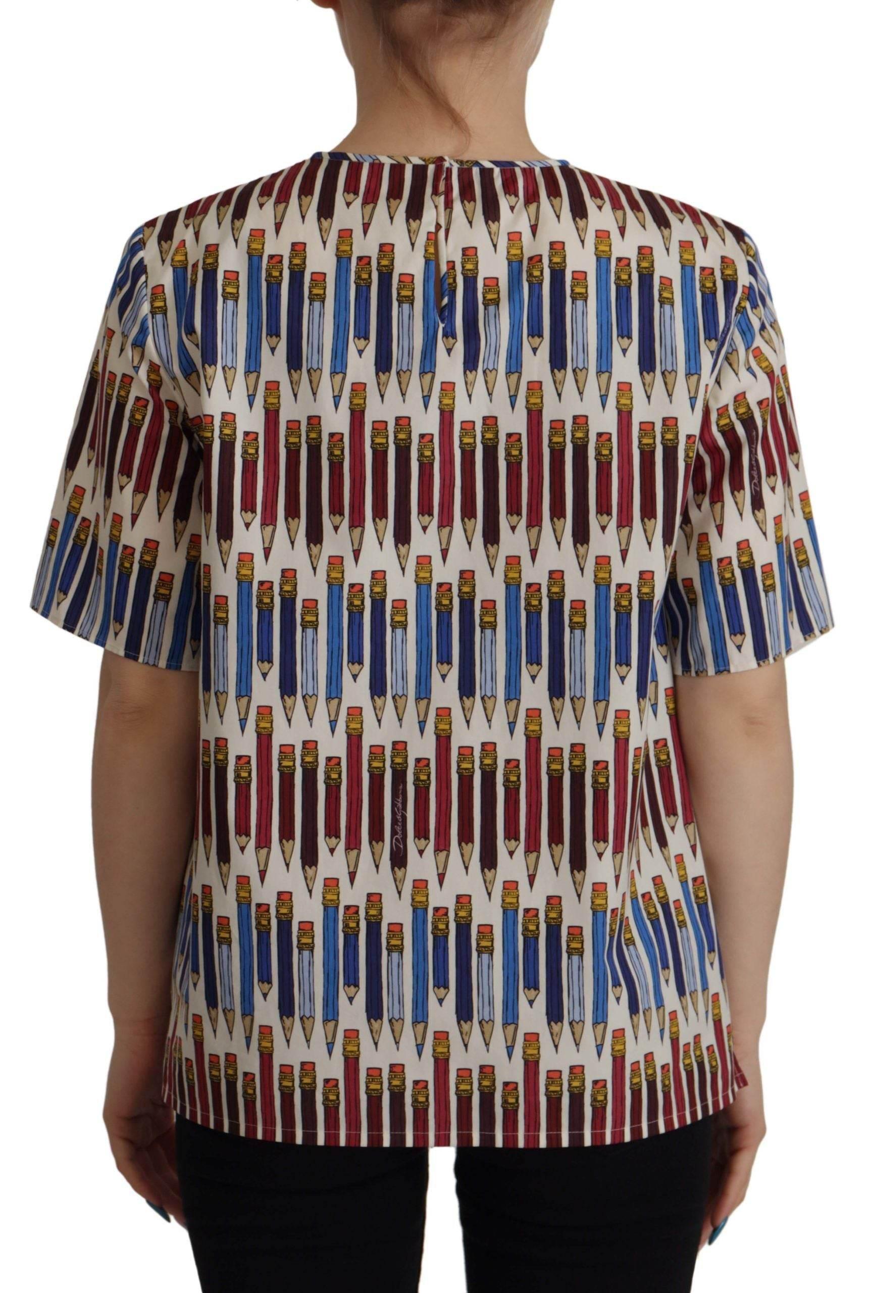 Dolce & Gabbana White Pencil Print Cotton T-shirt Blouse - Hilstor