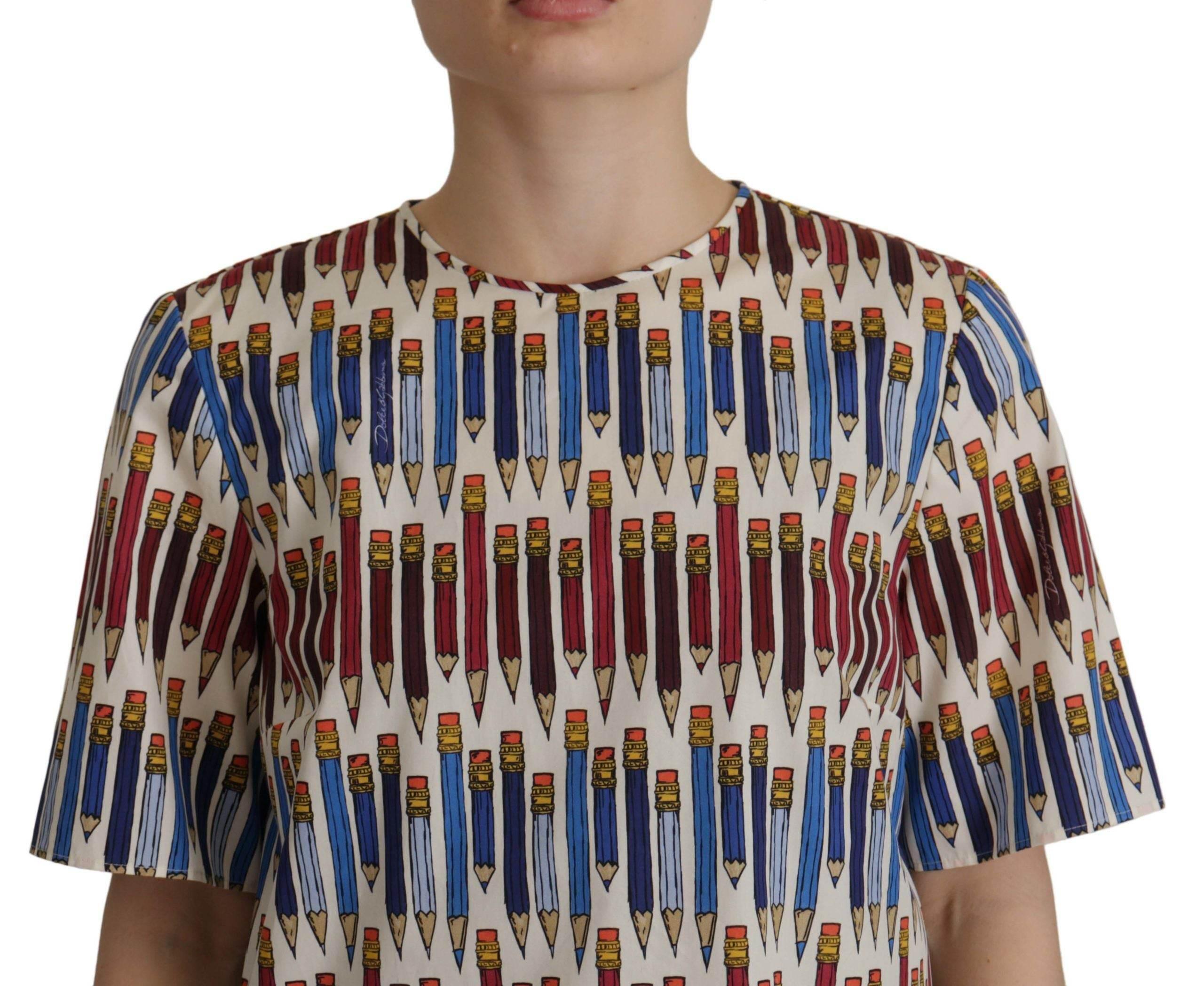 Dolce & Gabbana White Pencil Print Cotton T-shirt Blouse - Hilstor