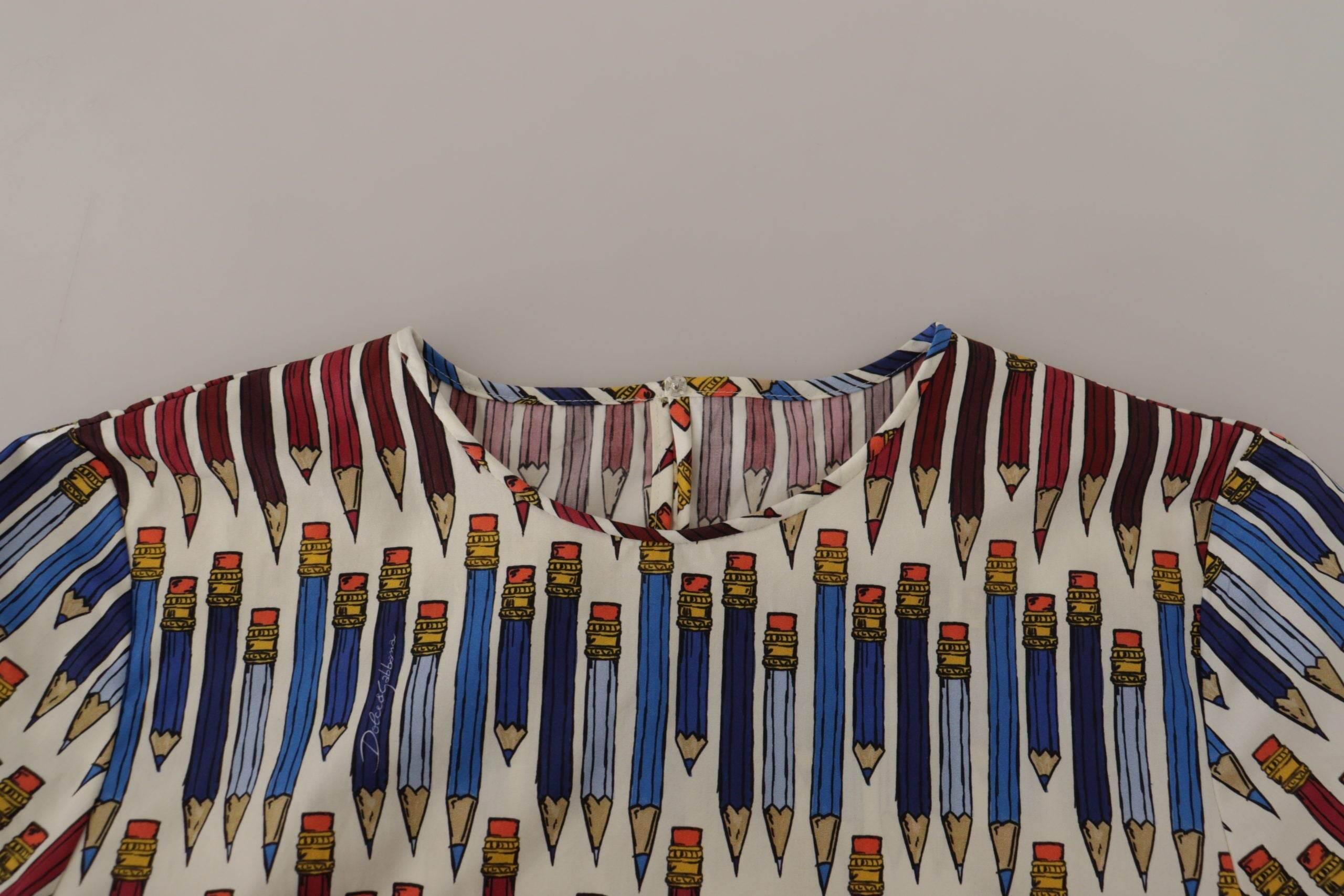 Dolce & Gabbana White Pencil Print Cotton T-shirt Blouse - Hilstor