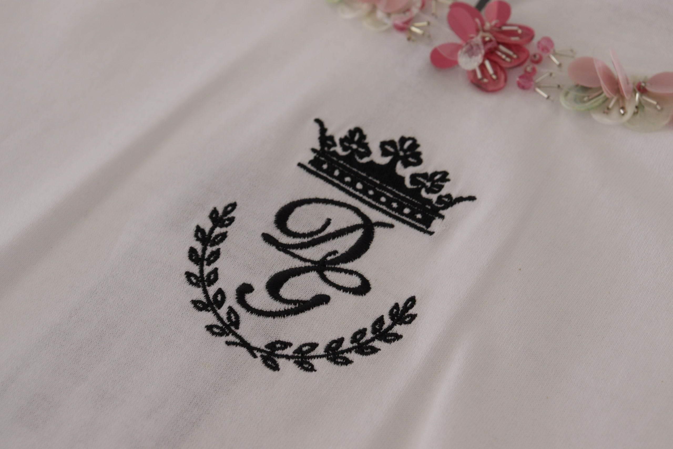 Dolce & Gabbana White DG Crown Floral Sequin T-shirt - Hilstor