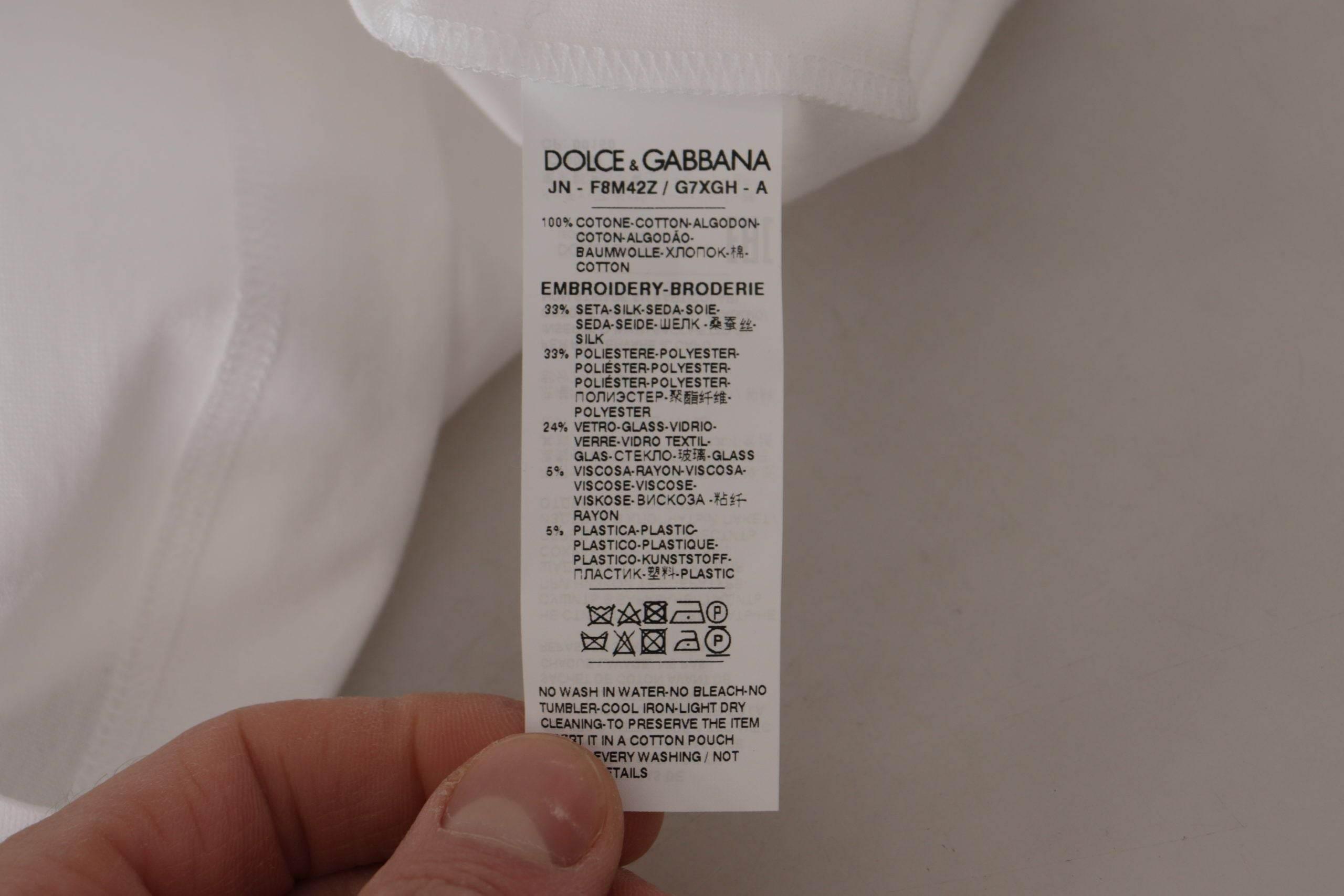 Dolce & Gabbana White DG Crown Floral Sequin T-shirt - Hilstor