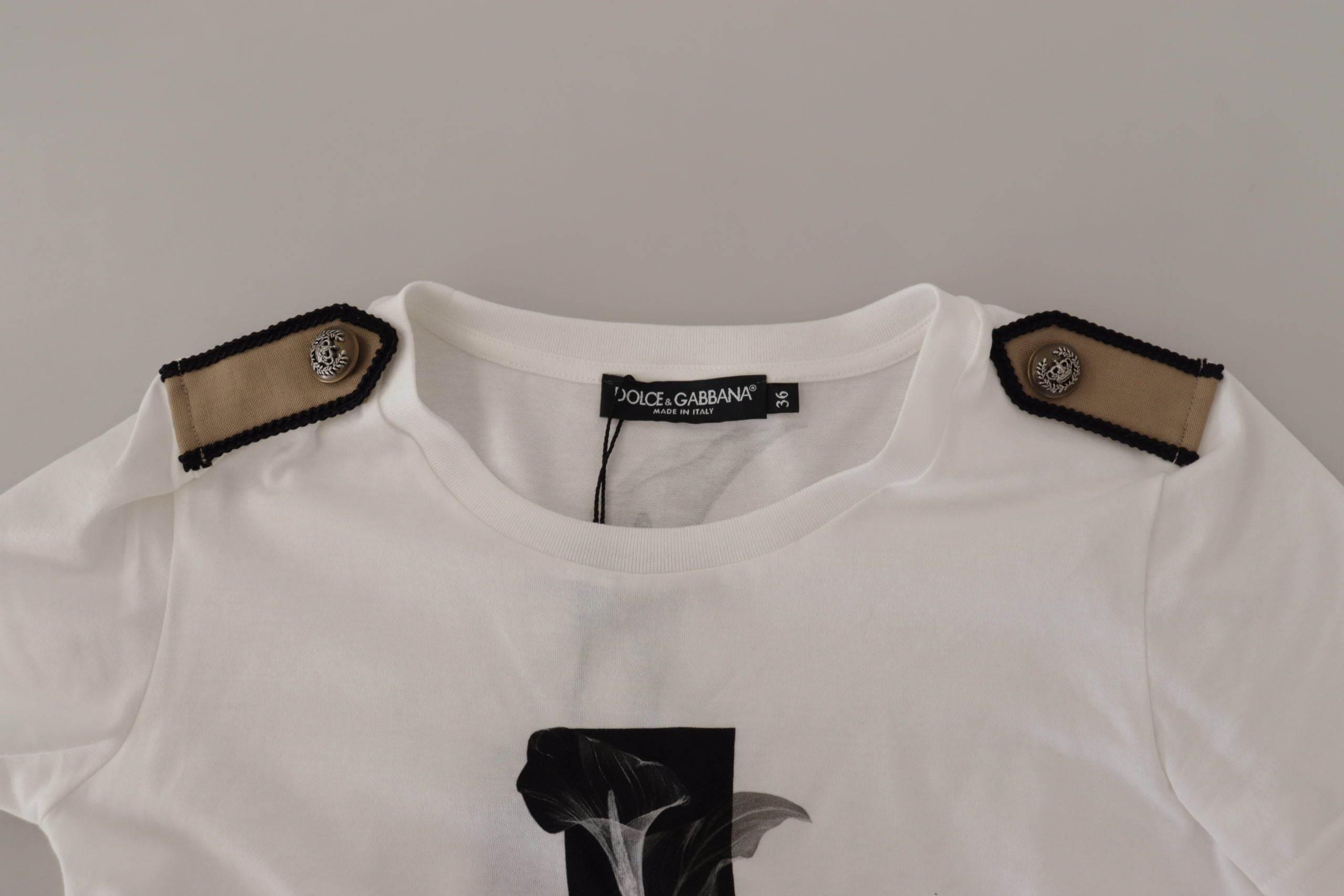 Dolce & Gabbana Elegant Floral Crewneck Cotton Tee - Hilstor