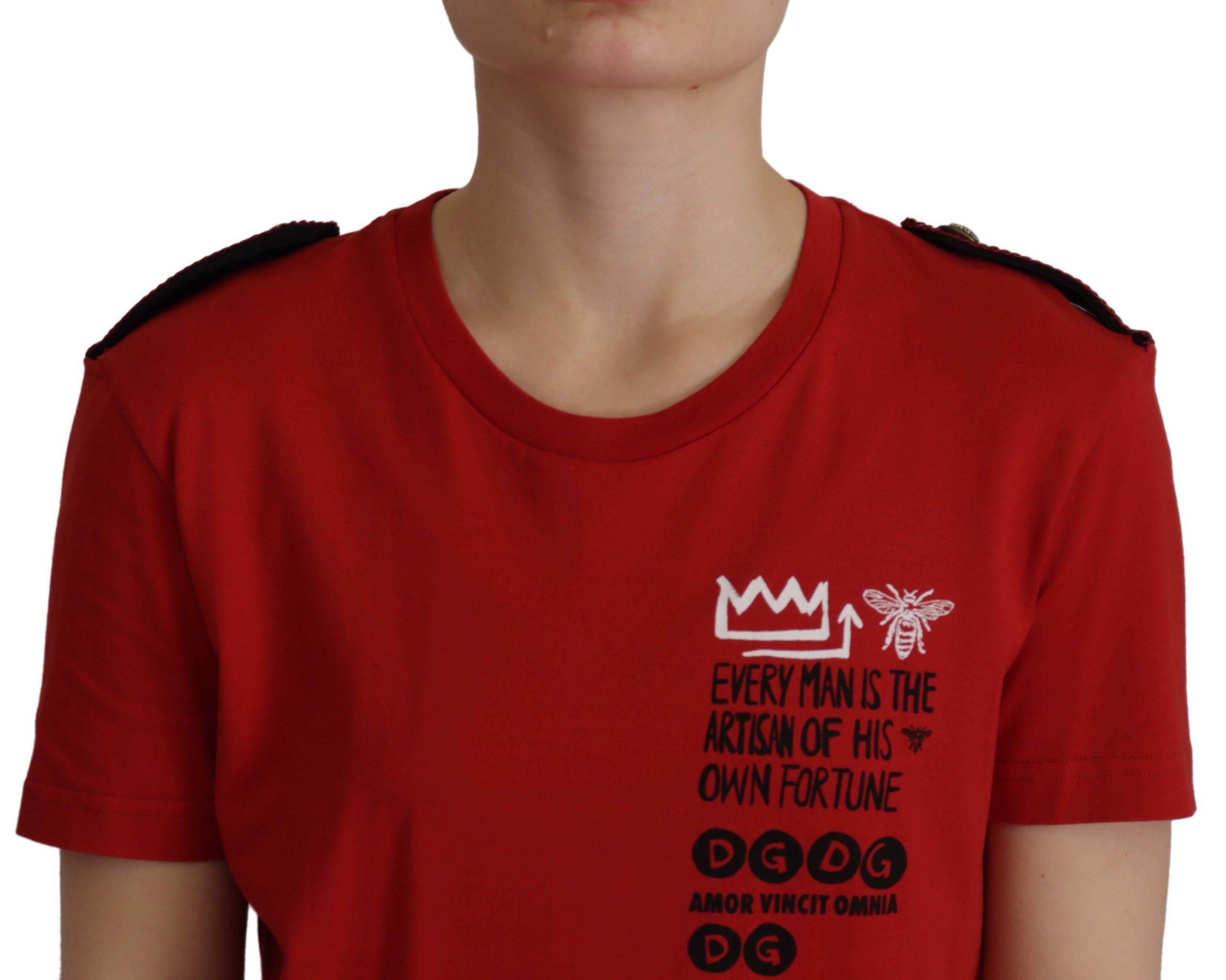 Dolce & Gabbana Elegant Red Crewneck Cotton Tee - Hilstor