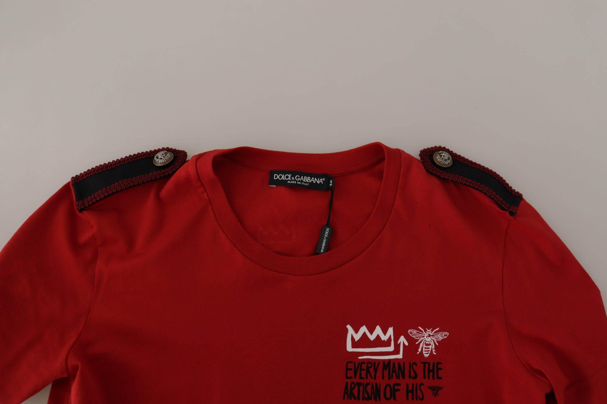 Dolce & Gabbana Elegant Red Crewneck Cotton Tee - Hilstor