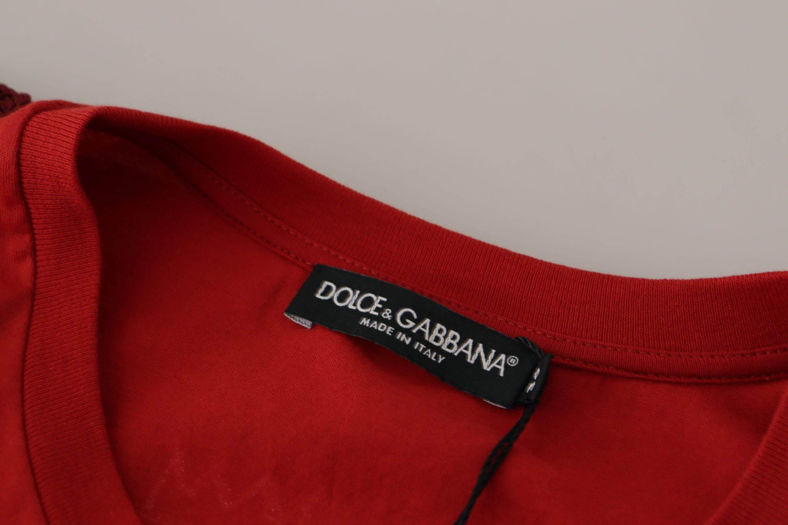 Dolce & Gabbana Elegant Red Crewneck Cotton Tee - Hilstor